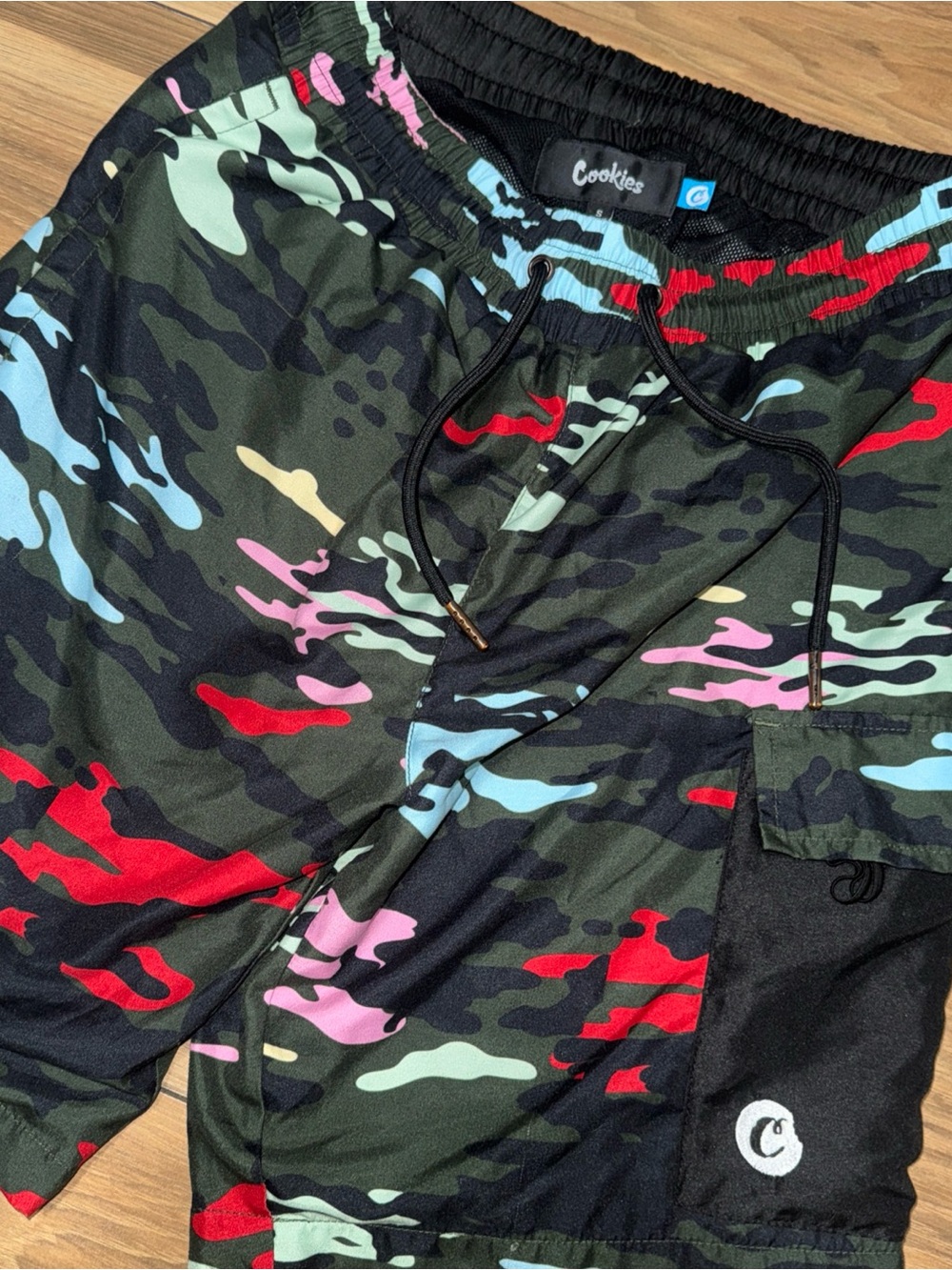 Cookies Trunks  Size S Camo Army Cargo Water Shorts Polyester Drawstring Pockets
